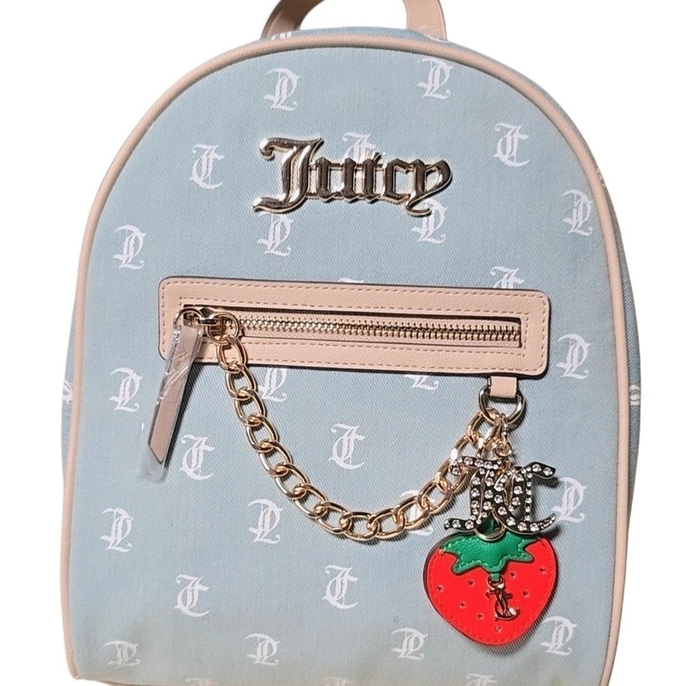 Juicy Couture Pastel Blue Mini Backpack with Strawberry Charm